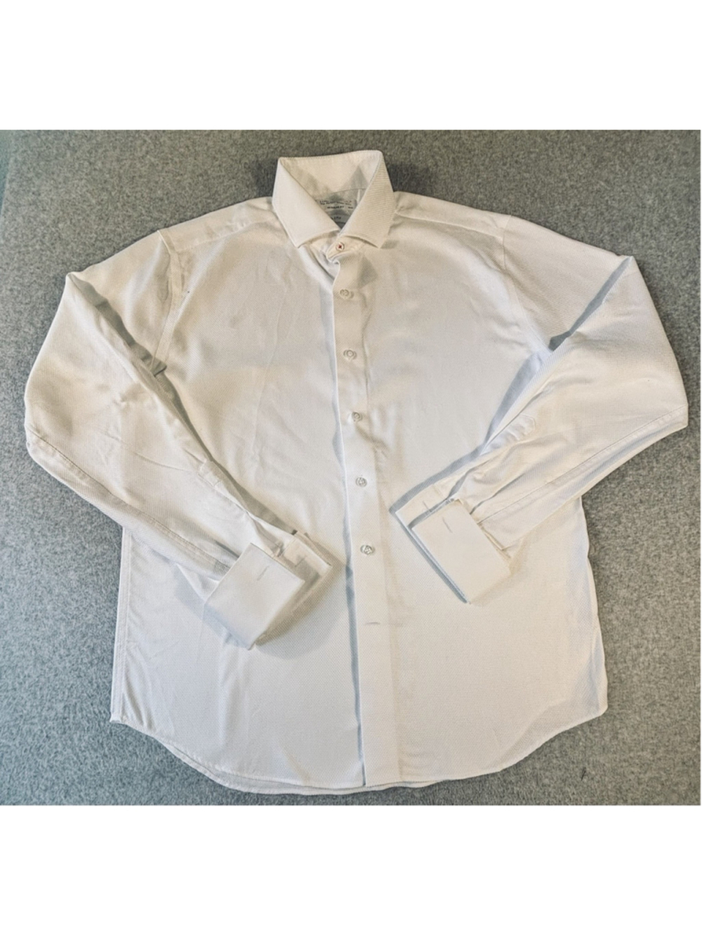 Lorenzo Uomo White Textured Dress Shirt 16.5 36/37 French Cuff Regular Fit‎